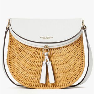 NWT kate Spade Catch Wicker Medium Crossbody Bag In Optic White